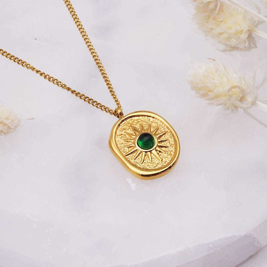 Gold necklace with green crystal - womens jewellery by australian jewellery brand indie and harper