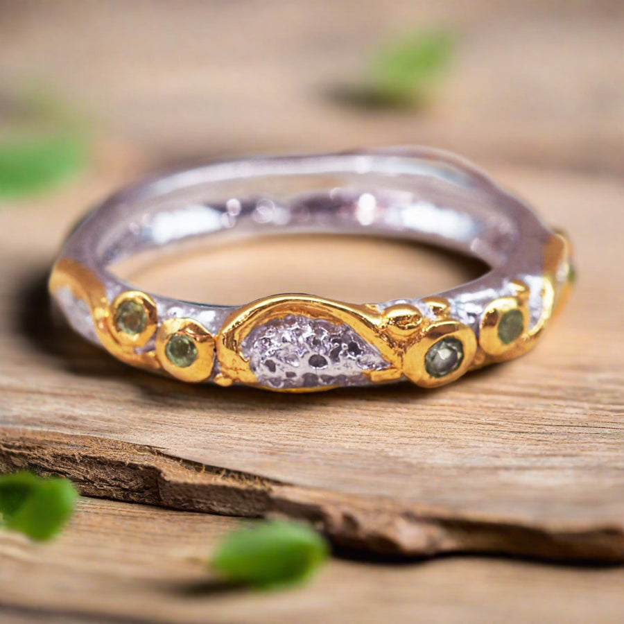 Silver and Gold Ring bespoke peridot ring - womens peridot jewellery australia