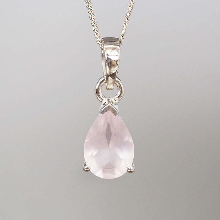 classic rose quartz pendant necklace - sterling silver necklace with pink rose quartz stone - women's rose quartz jewellery online by indie and harper