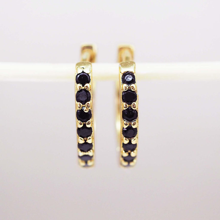 Gold huggie earrings with black cubic zirconias - womens gold jewellery by Australian jewellery brand indie and harper