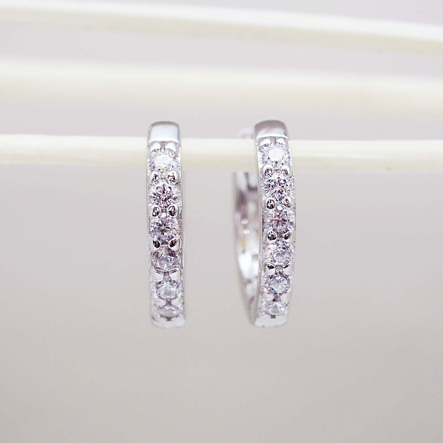 Silver huggie earrings with cubic zirconias - womens sterling silver jewellery Australian