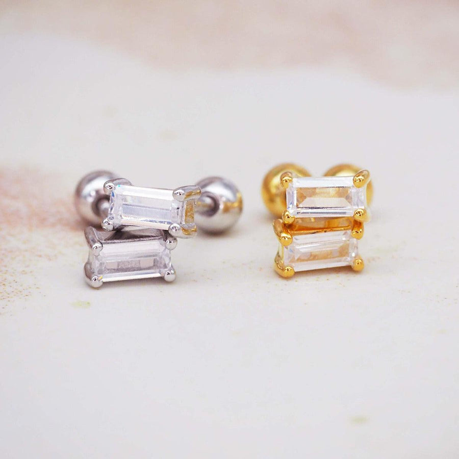 Dainty Baguette gold and sterling silver Stud Earrings - womens jewellery Australia by indie and harper