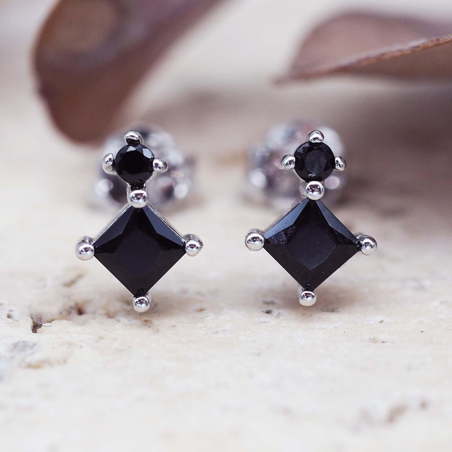 dainty sterling silver earrings with black crystals