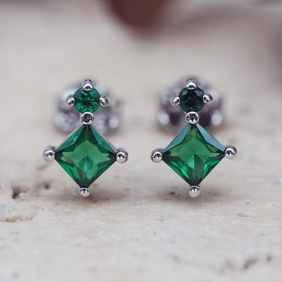 sterling silver stud earrings with green crystals