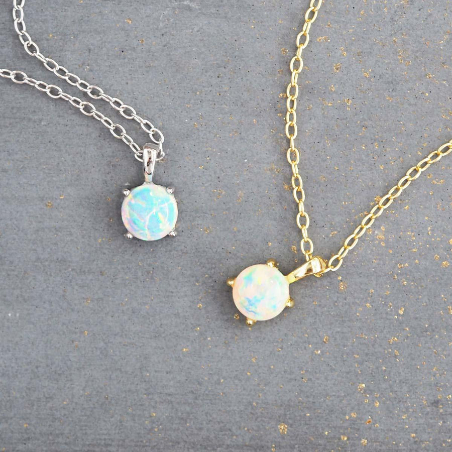 Dainty Opal Necklaces in gold and silver - womens opal jewellery by indie and harper