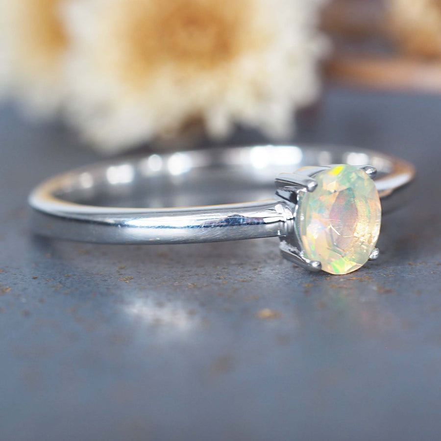 dainty opal ring - women's opal jewellery by indie and harper