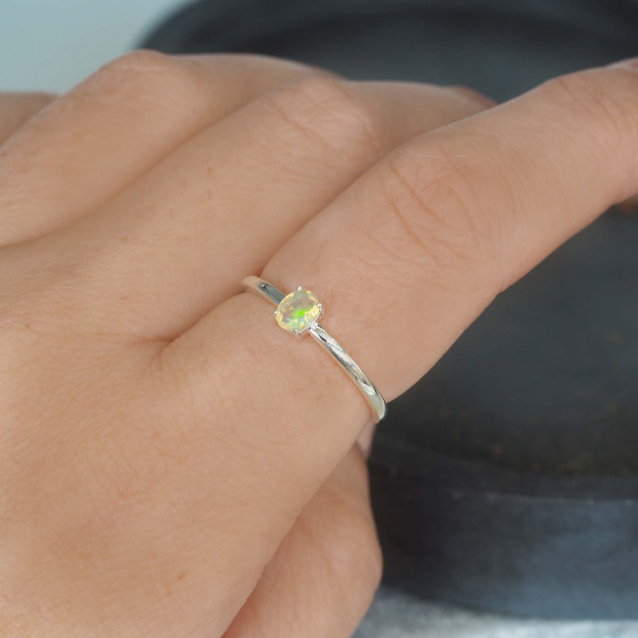 dainty opal ring being worn - women's opal jewellery Australia 