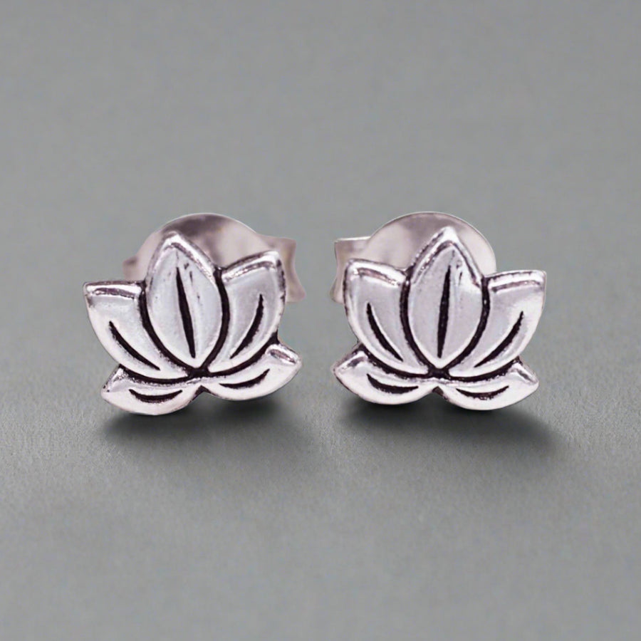 dainty sterling silver lotus stud earrings - womens boho jewelry