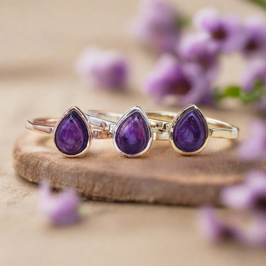 February Birthstone Ring - Amethyst rings in rose gold sterling silver and gold - womens february birthstone jewellery australia