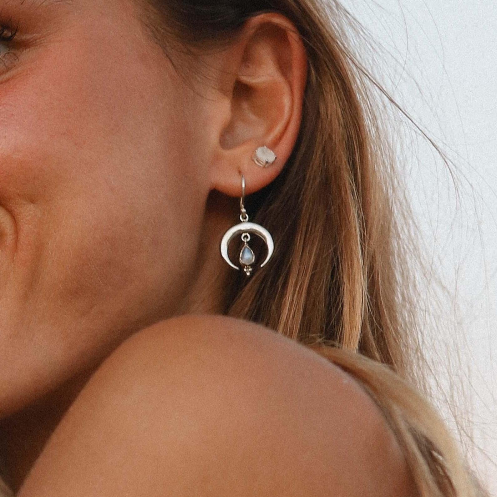 Half Moon Tear Drop Moonstone Earrings - womens jewellery by indie and harper