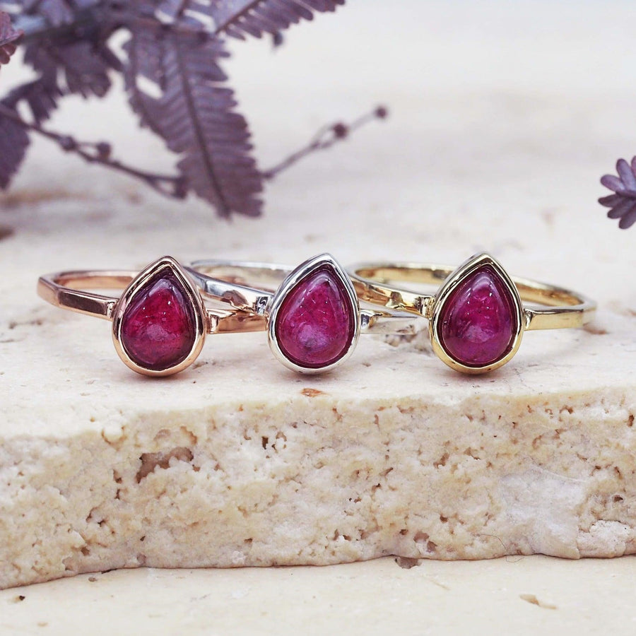 July Birthstone Rings made with Ruby and rose gold, silver and gold - june birthstone jewellery australia