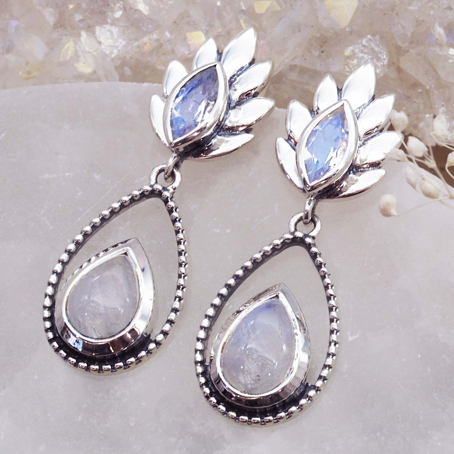 magical moonstone earrings - boho statment jewellery made with sterling silver and natural moonstones by online jewellery brand indie and harper