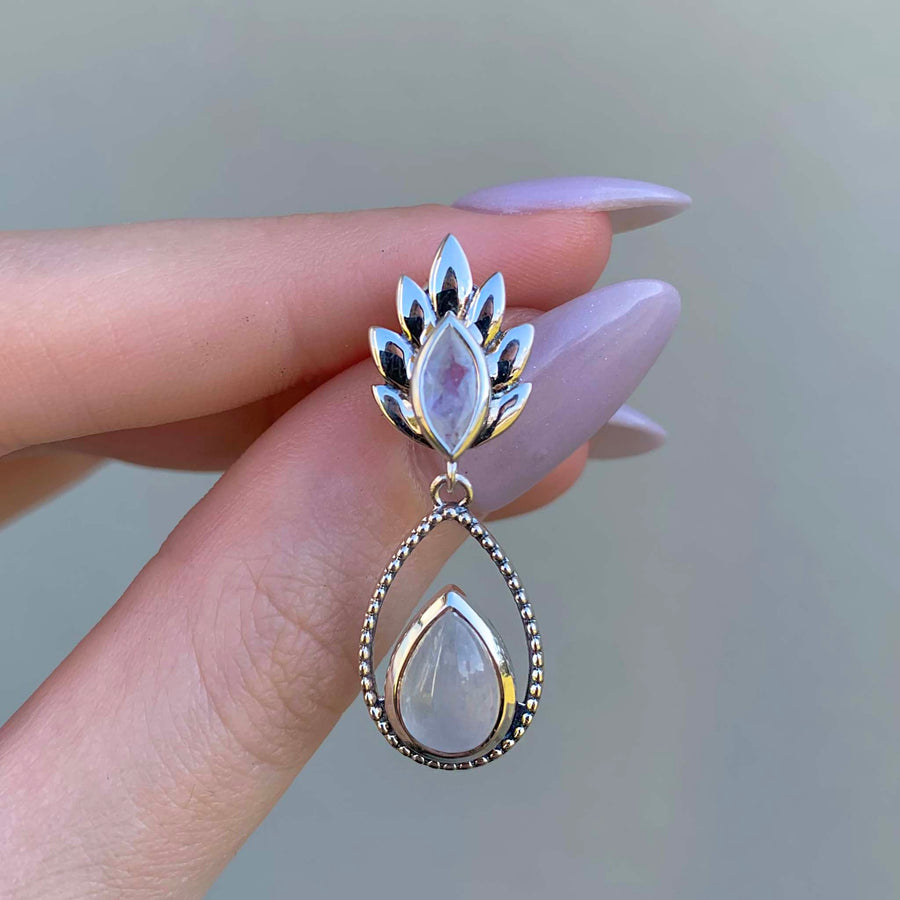 magical moonstone earrings - sterling silver statement earrings made with natural moonstones - shop boho jewellery by indie and harper online