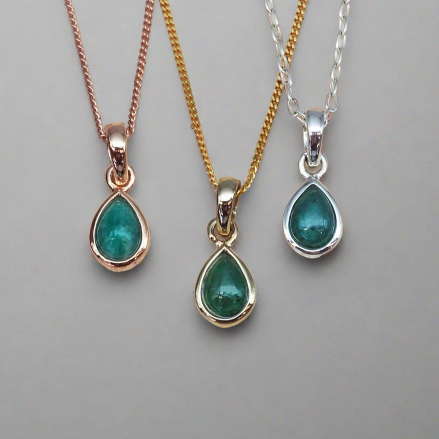 May Birthstone necklaces - rose gold, gold and sterling silver emerald jewellery - may birthstone jewellery australia