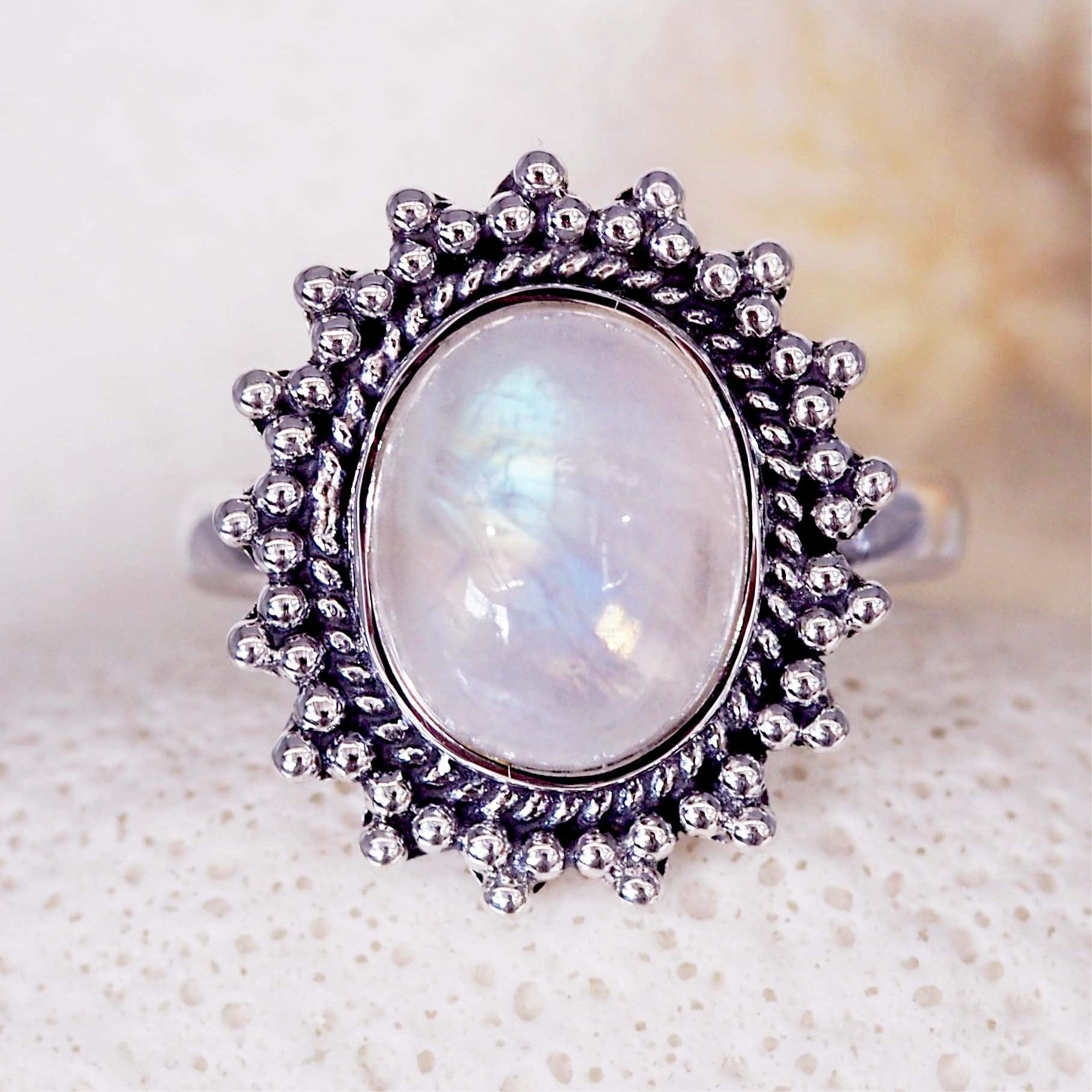 Moonstone Sun Ring - womens jewellery by indie and harper