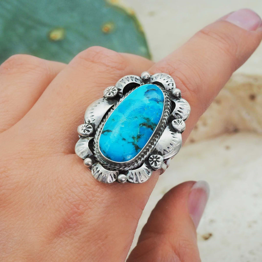 sterling silver statement blue turquoise ring - womens turquoise jewellery - Native American Jewelry 