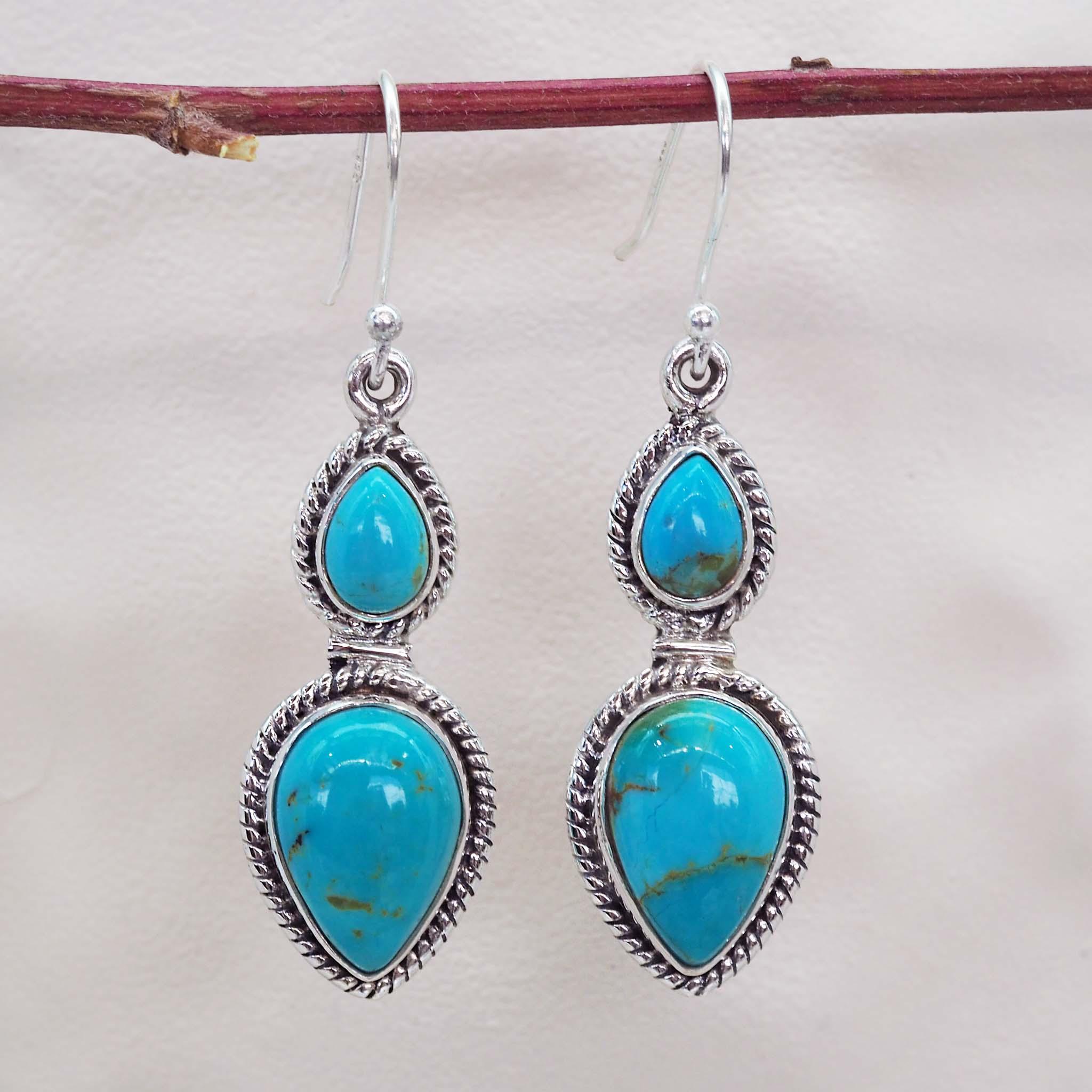 Sterling Silver Turquoise & Pearl Hook Drop Earrings | Wedding Engagement Jewelry