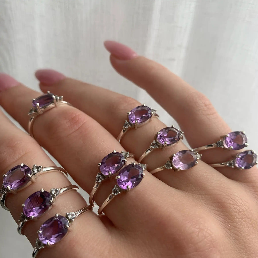 pink amethyst rings - women's pink amethyst jewellery - promise rings