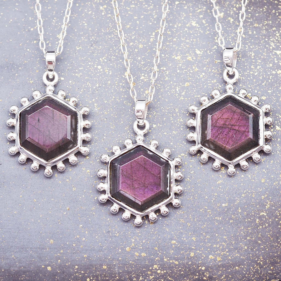Sterling silver Purple Labradorite necklaces - womens boho jewellery Australia 