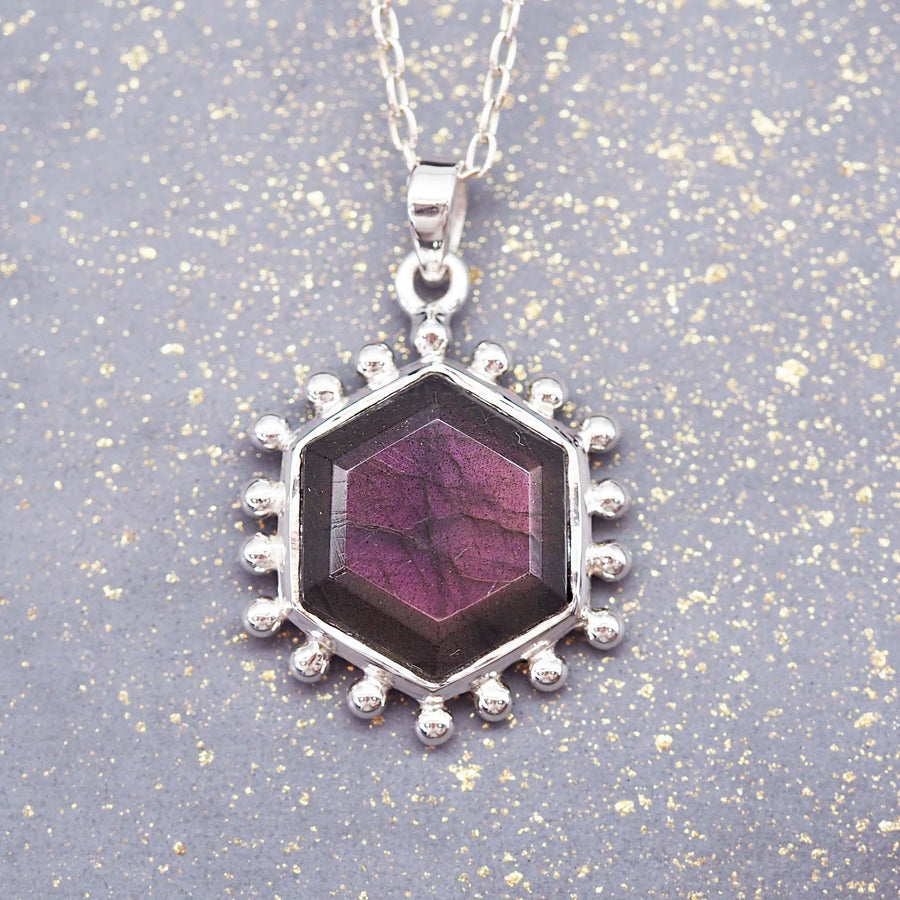 Sterling silver Purple Labradorite necklace - womens boho jewellery Australia 