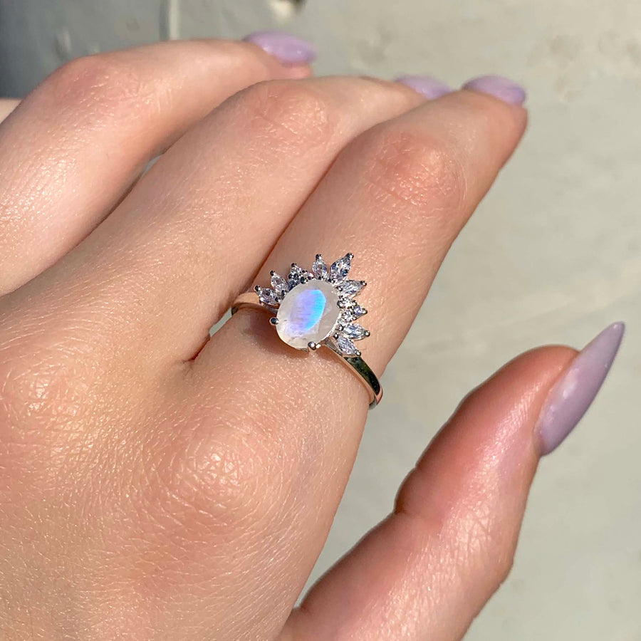 Topaz and moonstone ring - Sterling silver ring with natural moonstone and white topaz gemstones - women's online jewellery brand indie and harper