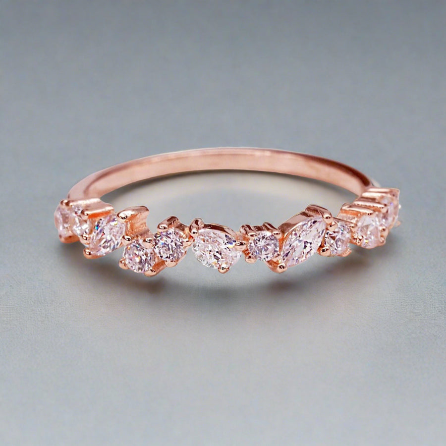 rose gold ring adorned with cubic zirconias - womens rose gold jewellery australia