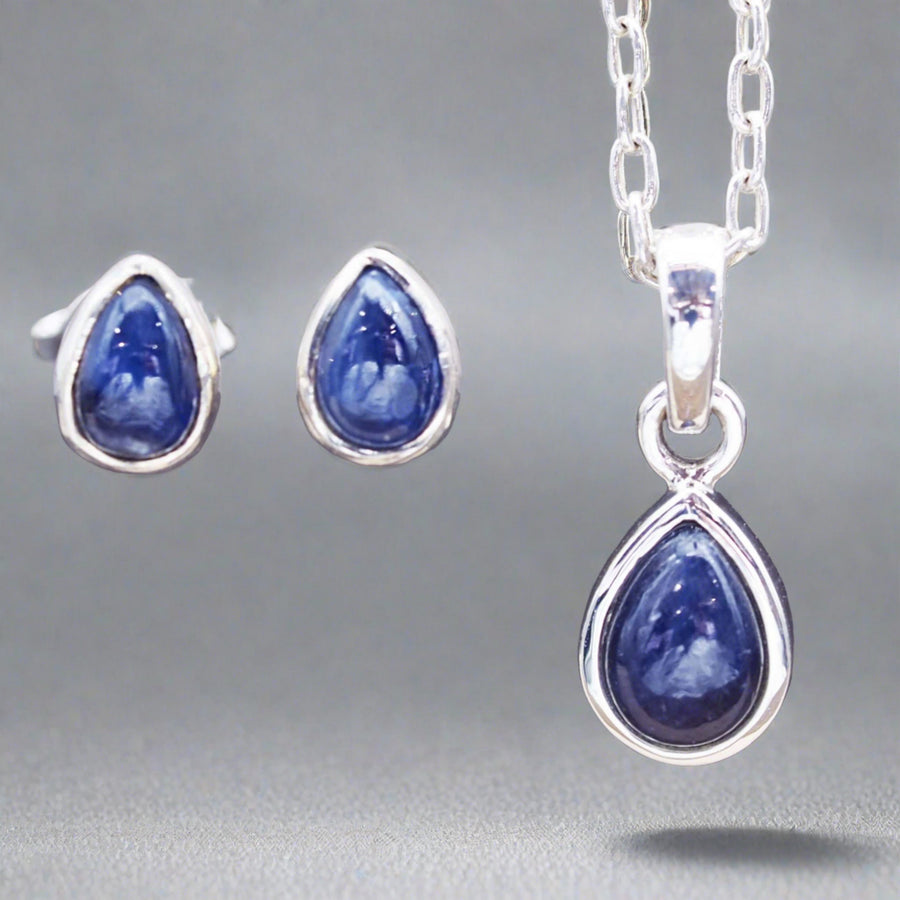 September Birthstone Earrings and Necklace - sterling silver Sapphire jewellery - womens september birthstone jewellery australia