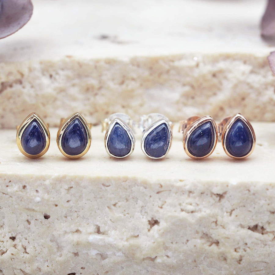 September Birthstone Earrings - Gold, Sterling Silver, Rose Gold and Sapphire Earrings - womens september birthstone jewellery australia