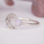 Silver Little Raw Opal and Moon Ring - womens jewellery by indie and harper