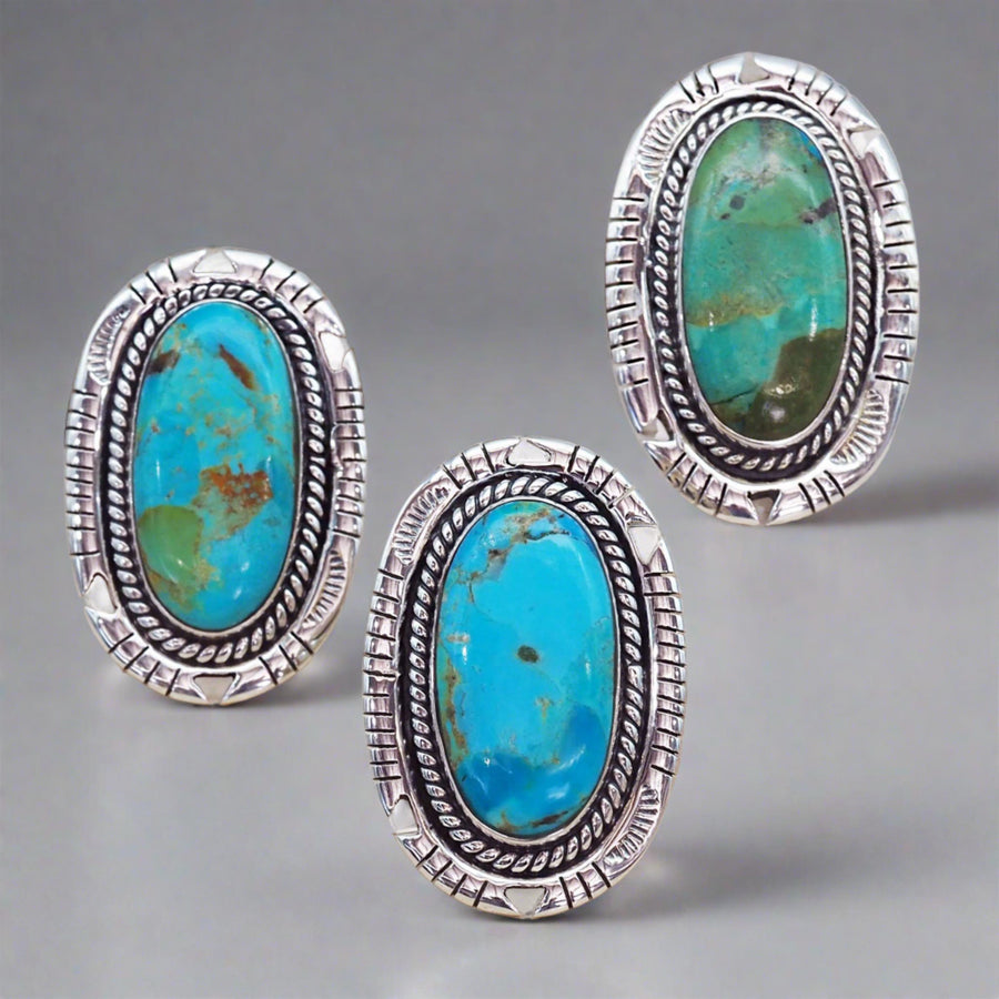 sterling silver Turquoise Rings in blues and greens - womens turquoise jewellery - Australian jewellery brand
