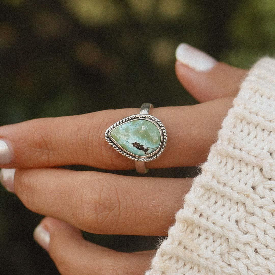 Turquoise Ring being worn - womens turquoise jewellery by Australian jewellery brand indie and harper