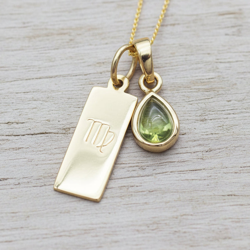 Virgo Star Sign and August Birthstone Necklace Gold 16 Inch Gold