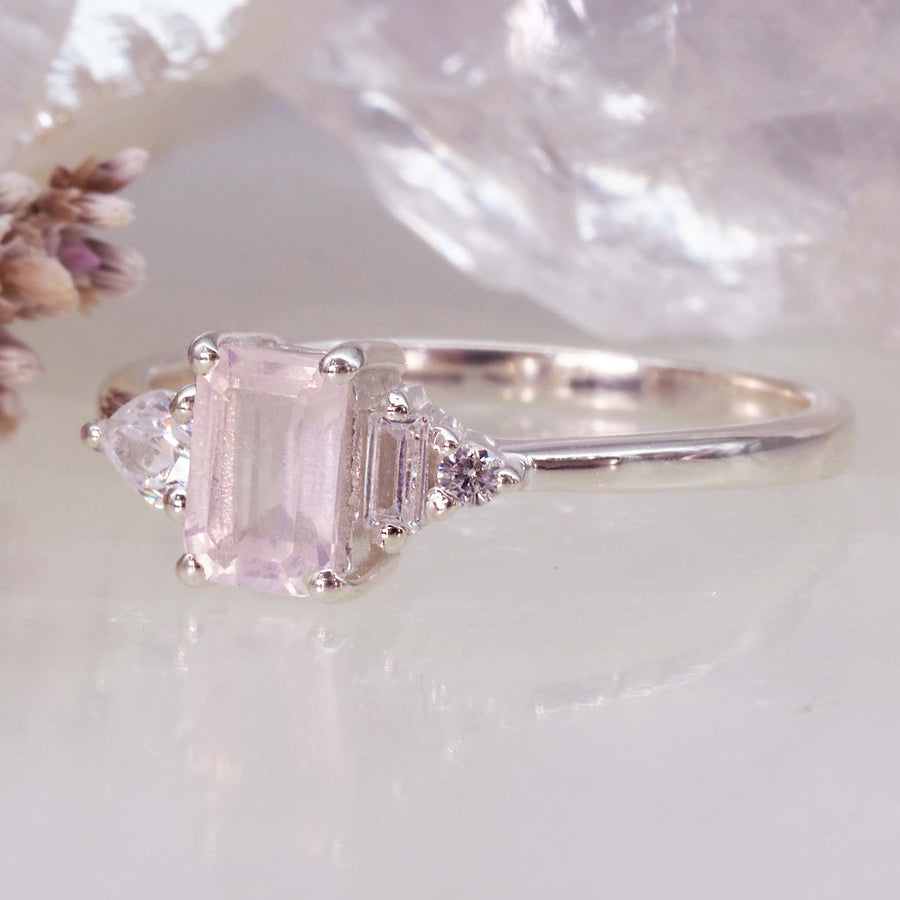 white topaz and rose quartz ring - women's rose quartz jewellery - promise ring by Australian jewellery brand