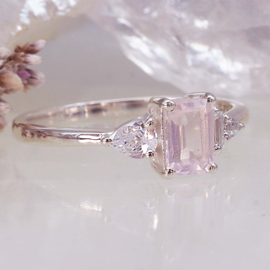white topaz and rose quartz ring - women's rose quartz jewellery - promise ring by Australian jewellery brand