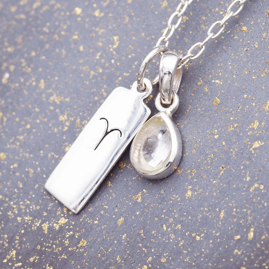 Aries star sign and april Birthstone Necklace - Sterling silver herkimer quartz Necklace - april birthstone jewellery Australia 