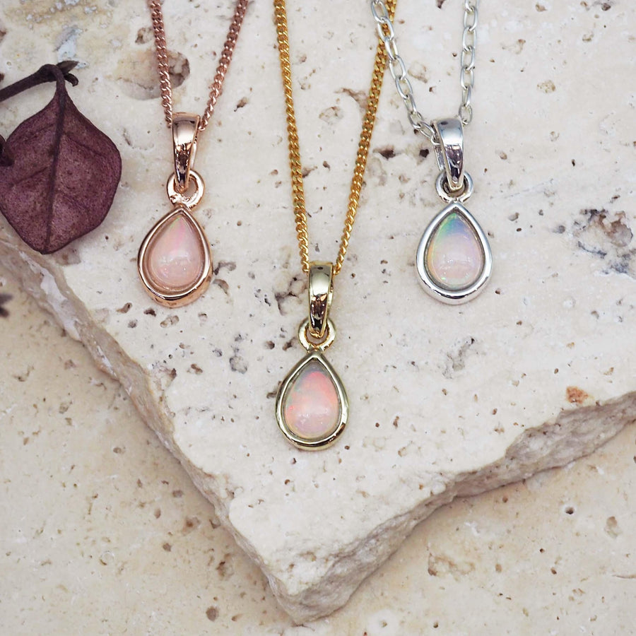 october birthstone necklaces - rose gold, gold and sterling silver opal necklaces - october birthstone jewellery australia