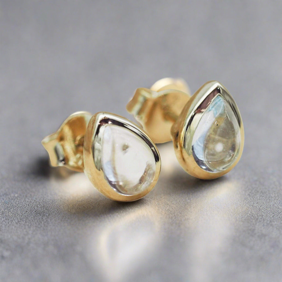 April Birthstone Earrings - gold earrings with clear Herkimer quartz crystals - womens april birthstone jewellery 