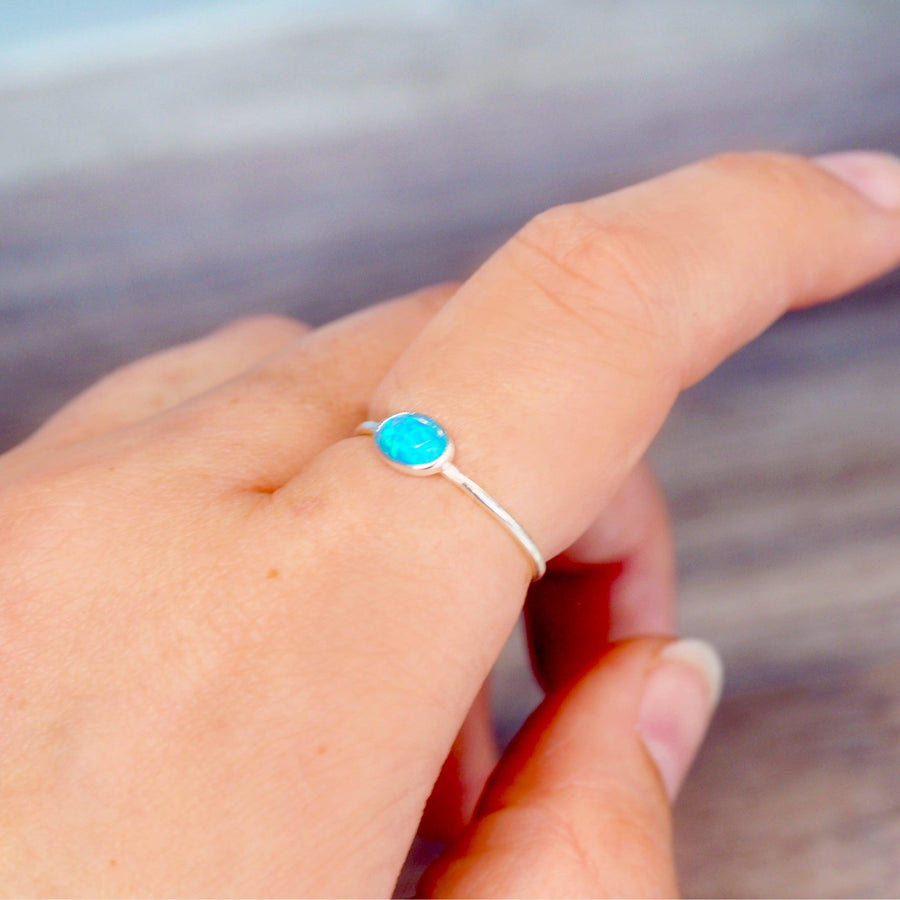Dainty Blue Opal Ring - womens opal jewellery by indie and harper
