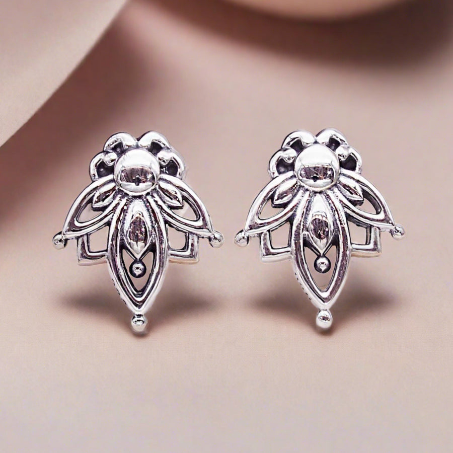 dainty lotus flower sterling silver earrings