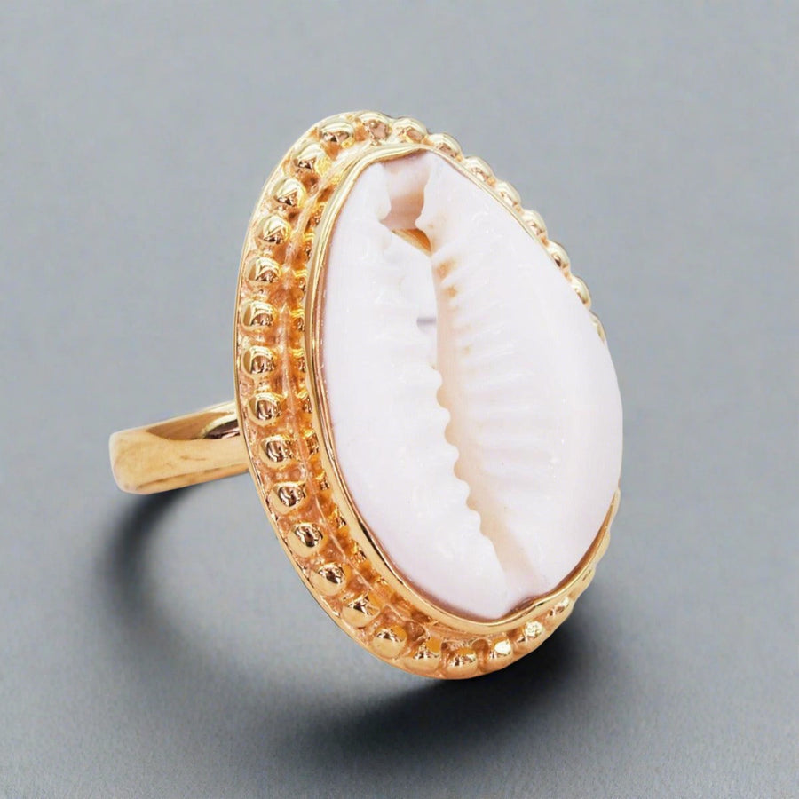 Gold Cowrie Sea Shell Ring - womens cowrie sea shell jewellery Australia 