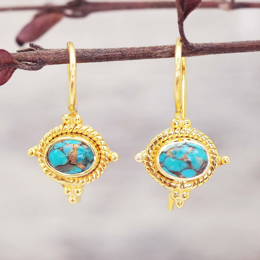 Gold Tibetan Turquoise Earrings - womens gold jewellery by indie and harper
