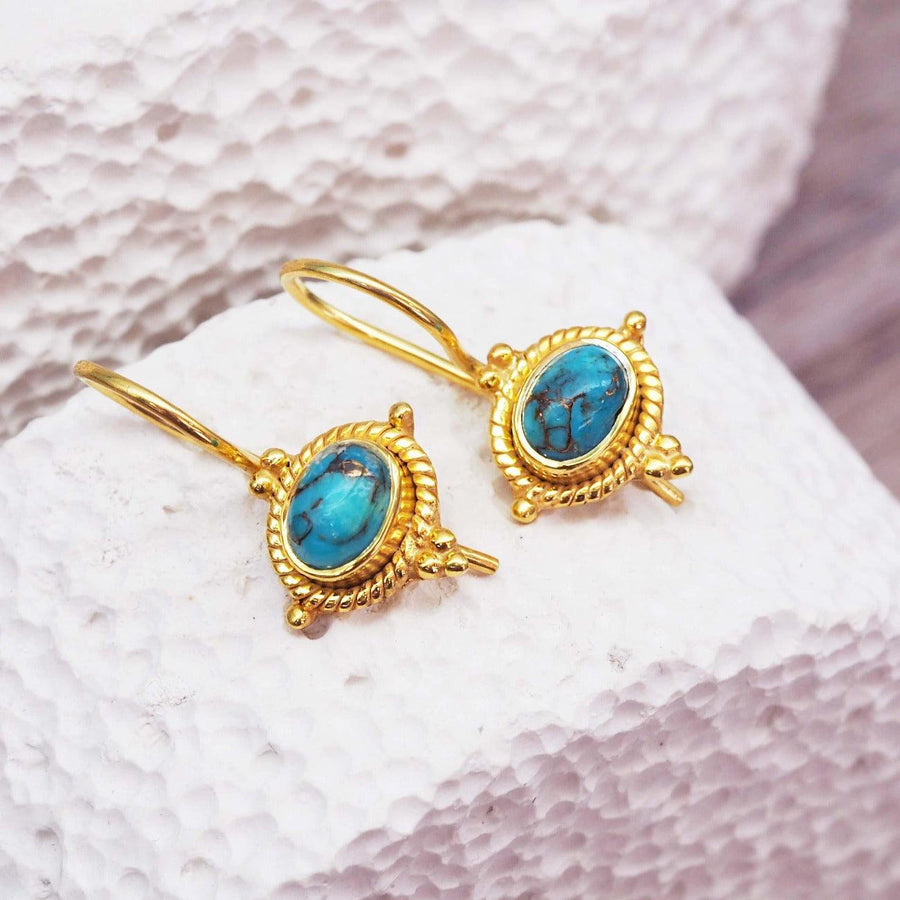 Gold Tibetan Turquoise Earrings - womens jewellery by indie and harper