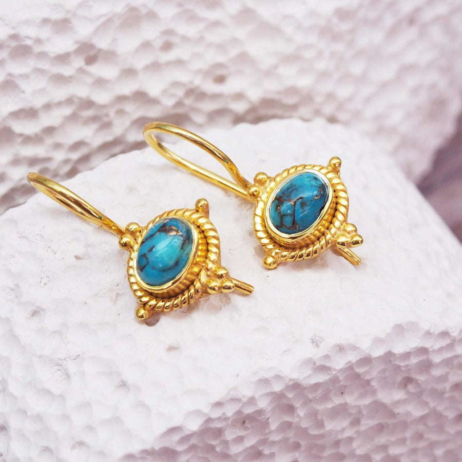 Gold Tibetan Turquoise Earrings - womens jewellery by indie and harper