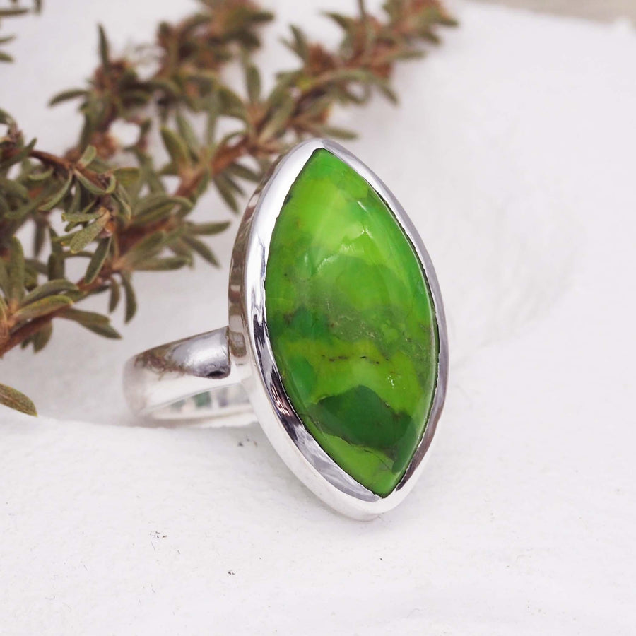 Green Turquoise Ring made with Sterling silver - womens turquoise jewellery by indie and harper