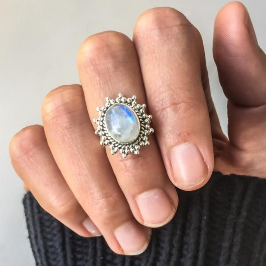 Moonstone Ring being worn - womens moonstone jewellery 