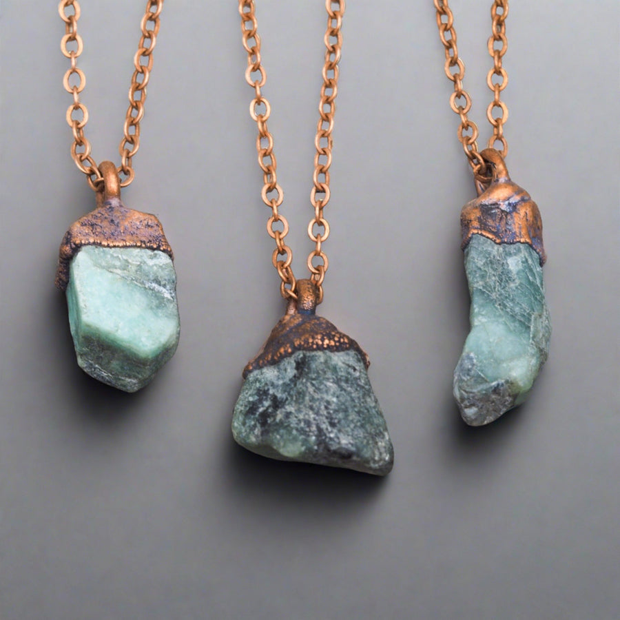 Copper and Raw Emerald Necklaces - womens emerald jewellery Australia 