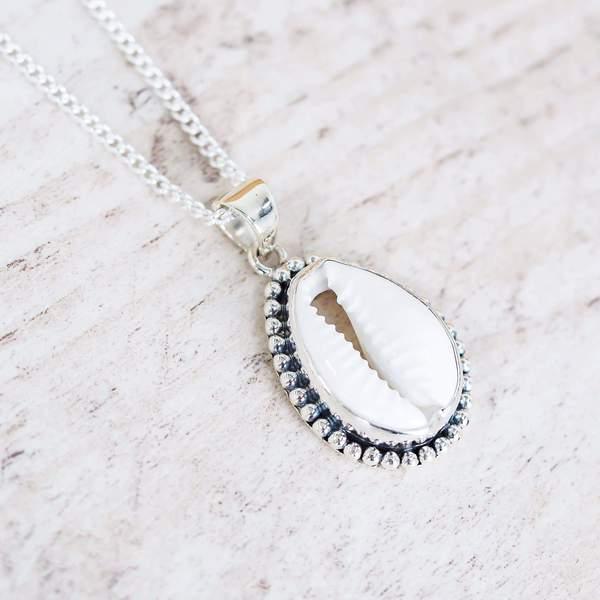 Sterling Silver Cowrie sea Shell Necklace - womens cowrie sea shell jewellery Australia 