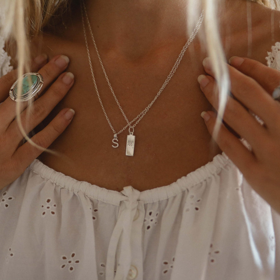 woman wearing Silver Initial Necklace - womens jewellery by indie and harper