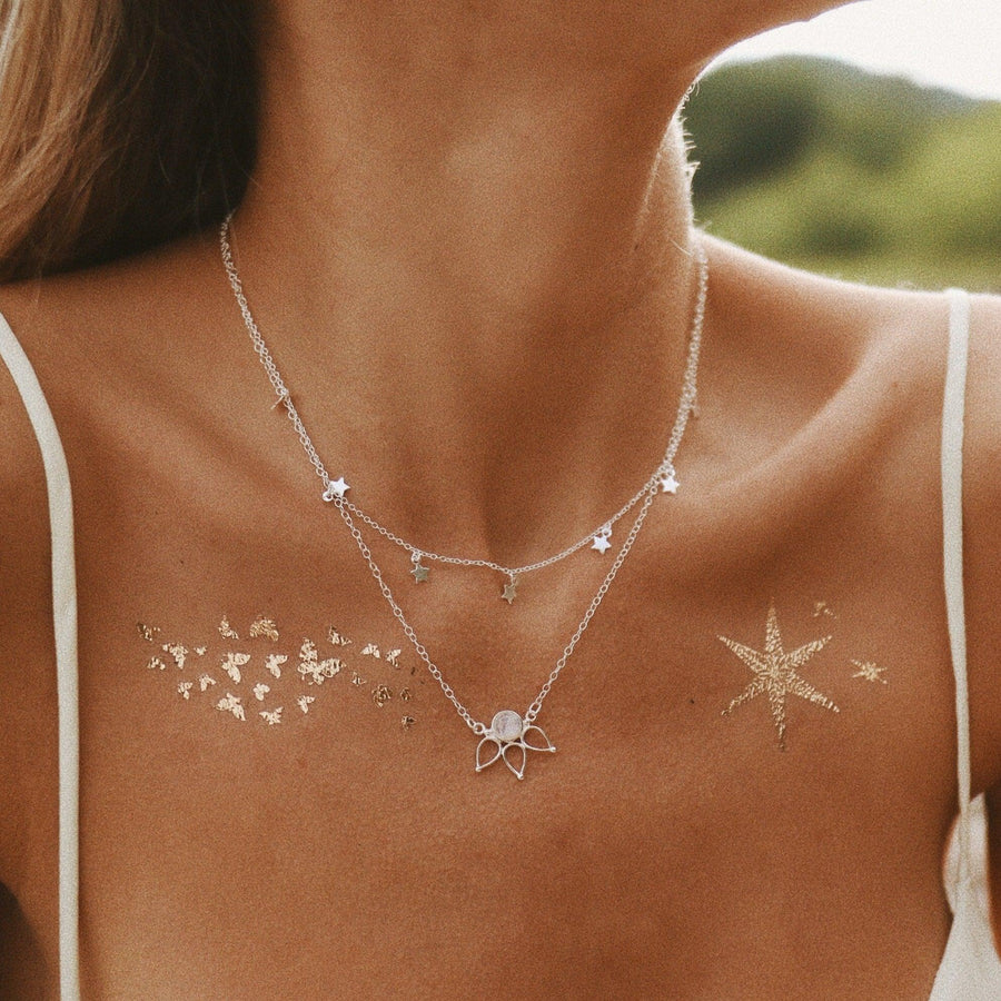 Girl wearing dainty Silver Necklaces - womens boho jewelry by indie and harper