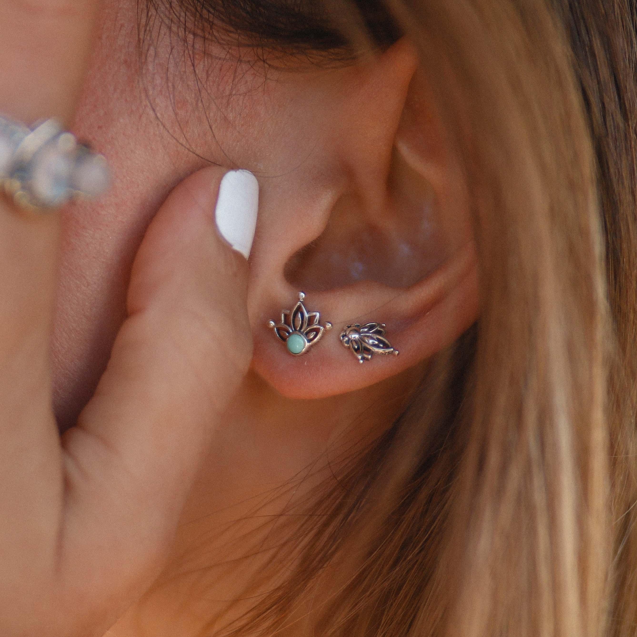 Turquoise Lotus Flower Stud Earrings - womens jewellery by indie and harper